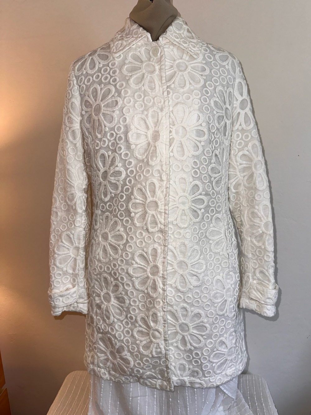 INC floral embroidered white trench type coat Size 14
